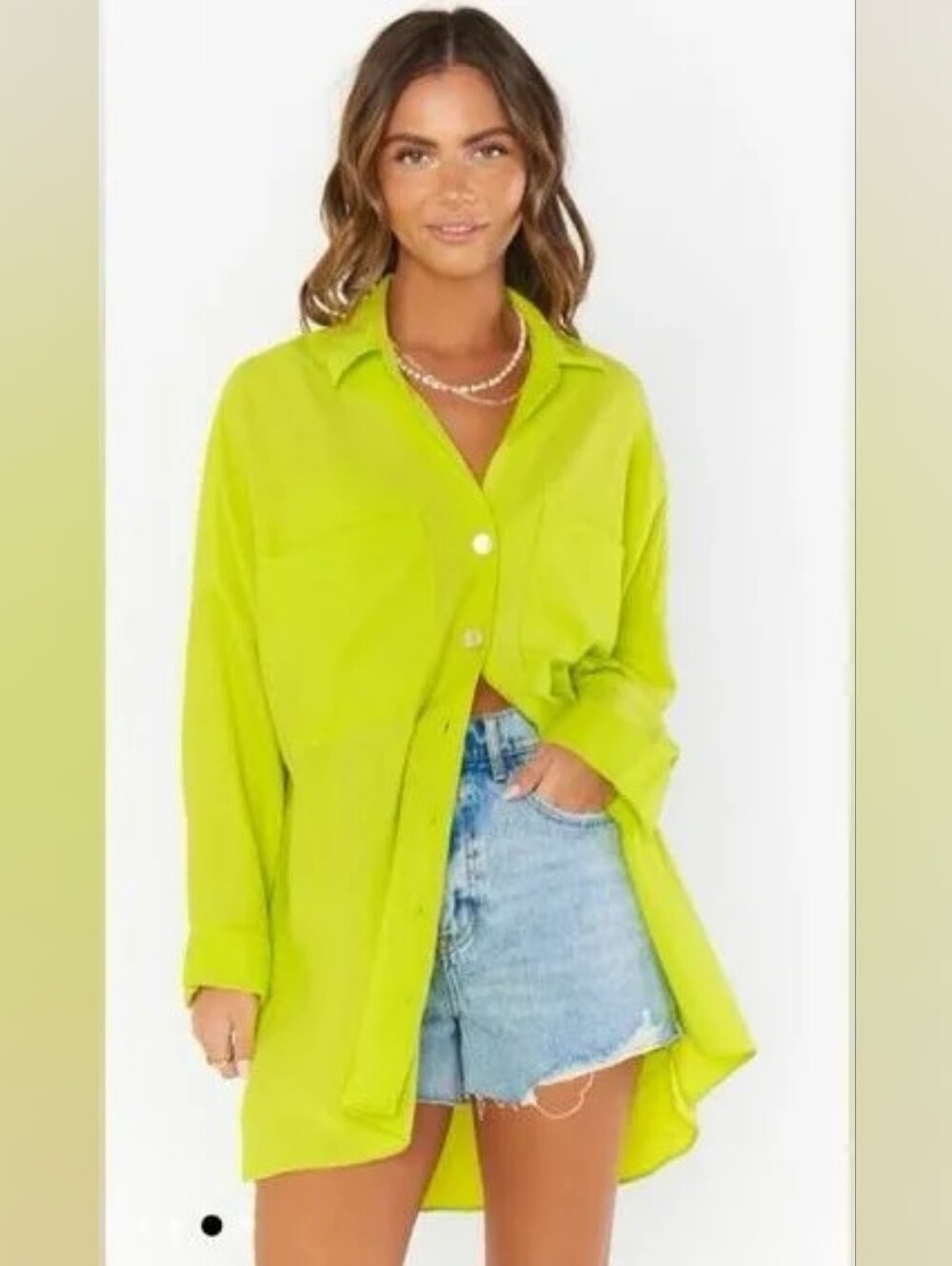 Show Me Your MuMu Johns Button Down Shirt Neon Yekkow Crinkle NWT